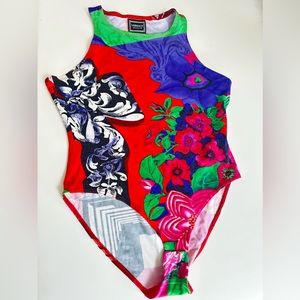 Floral Versace Jeans Couture Bodysuit Circa 1990 Vintage Size M